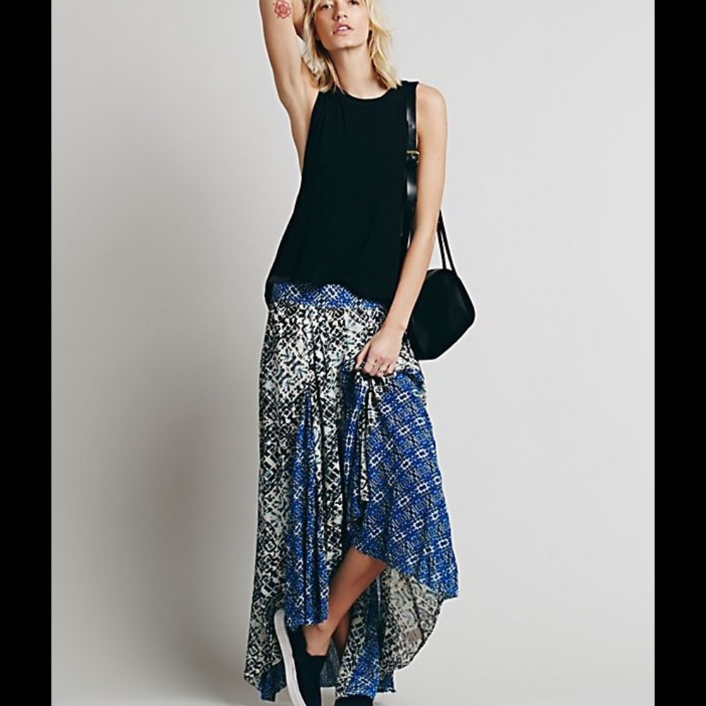 Free People Boho Print Maxi Long Skirt Hi Low XS